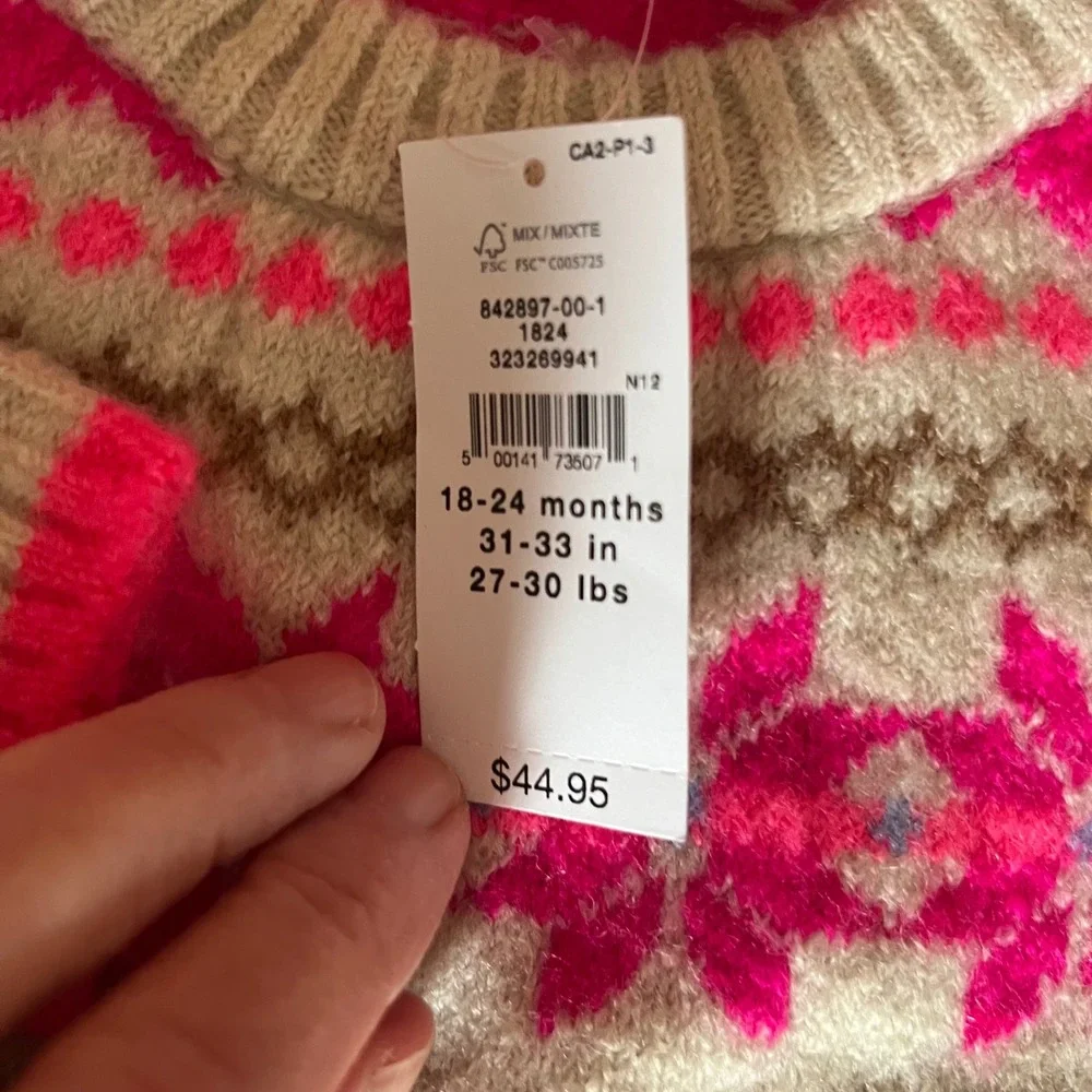 Girls Baby Gap Fair Isle Sweater 18 - 24‎ months Cream Pink NWT